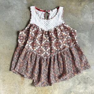 Jolt Girls White Lace Boho Tank Top Large Lightweight Summer